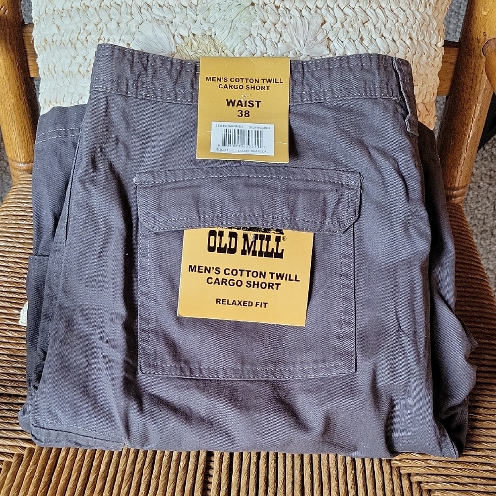 Old Mill Men's Cotton Twill Cargo Shorts, gray, size 38